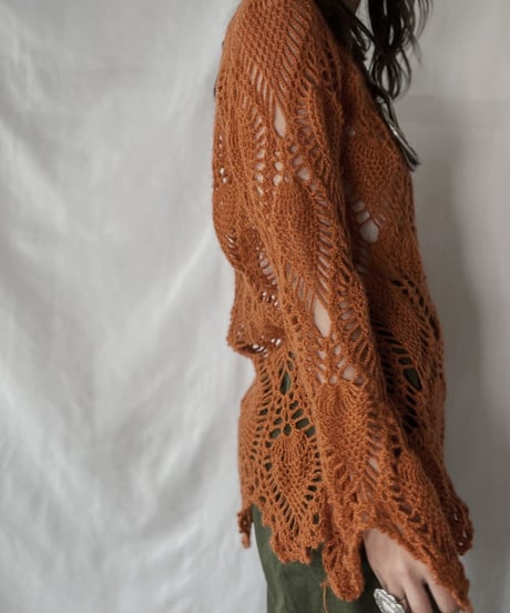 【USED】   Crochet Knit L/S Top①/210921-035