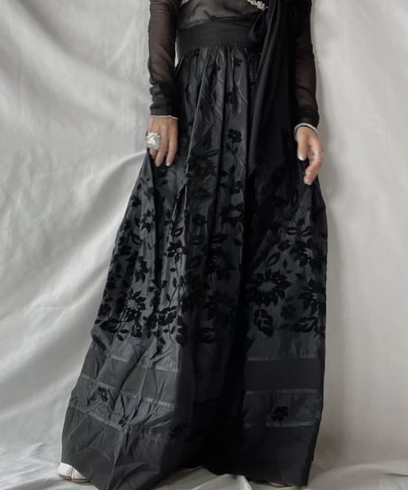 【USED】 Flower Patterned Poly Long Skirt/210921-032