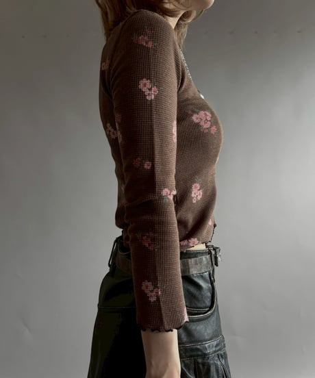 【USED】 Flower Pattern Thermal L/S T-shirt / 251004-007