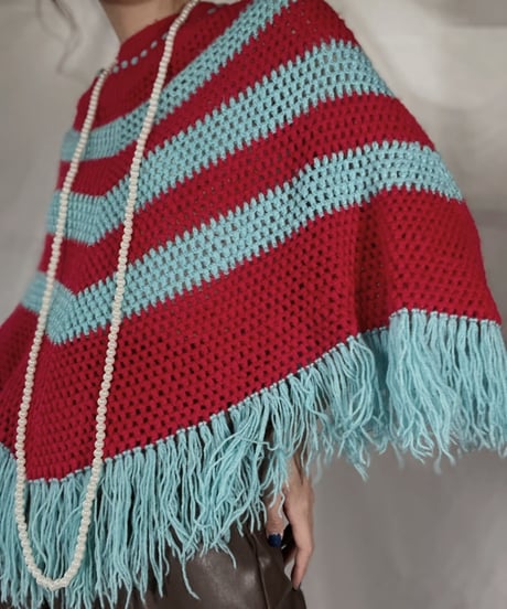 【USED】   Stripe Pattered Knit Poncho/211216-033
