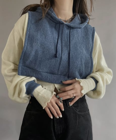【RE;CIRCLE】 RE Acrylic Knit Cardigan + Hoodie White × Blue / 230220-001