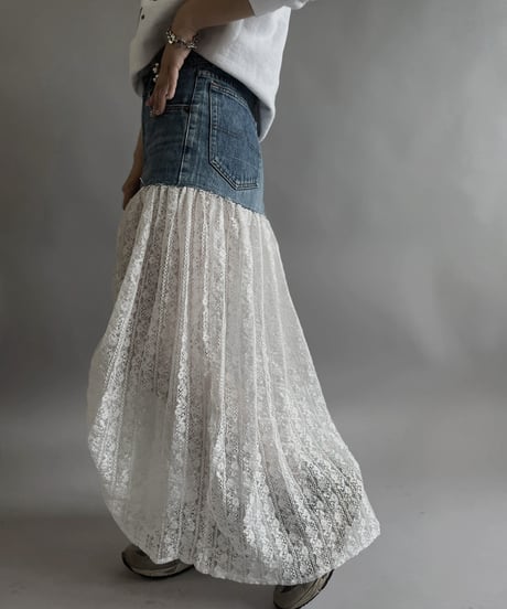 【RE;CIRCLE】 RE Denim Lace Switching Skirt / 240509-013