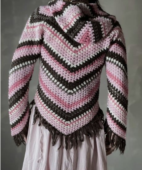 【USED】　Stripe Crochet Knit Top/ 220220-020