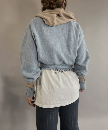 【RE;CIRCLE】 RE Acrylic Knit Cardigan + Hoodie Light Blue × Beige / 230220-006