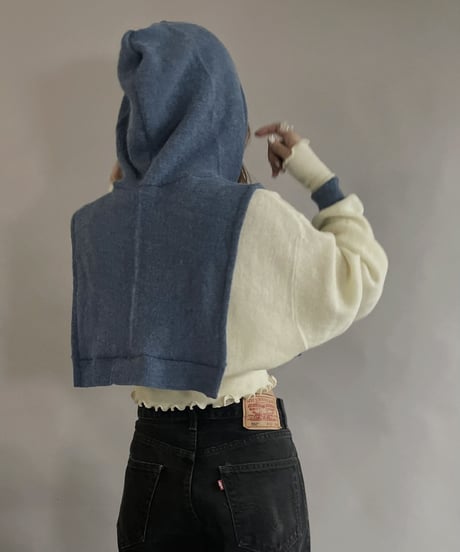 【RE;CIRCLE】 RE Acrylic Knit Cardigan + Hoodie White × Blue / 230220-001