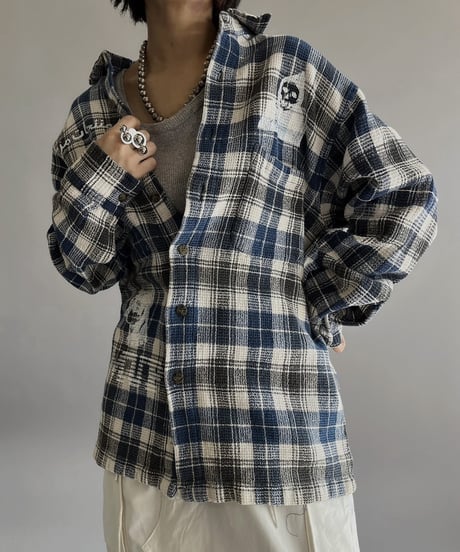 【Mashup Products】 Silk Screen Cotton 100% Check patterned Shirt/  240217-010
