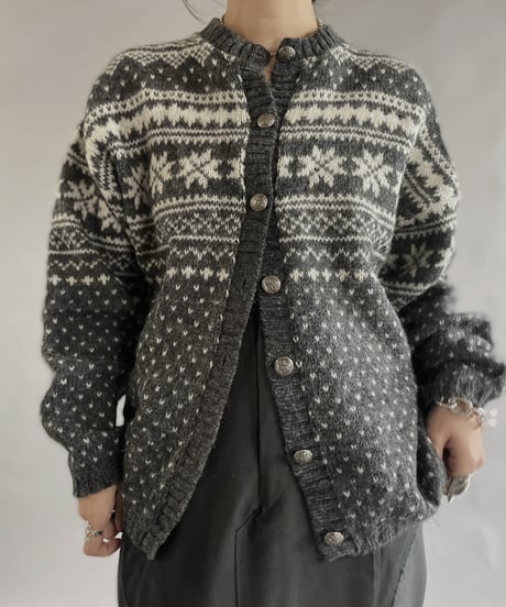【USED】 Made in USA Wool100% Tirolean Knit Top /240120-011