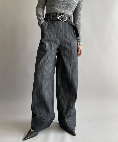 【USED】 Dead Stock GANNI Stripe Patterned Slacks Pants / 241006-022
