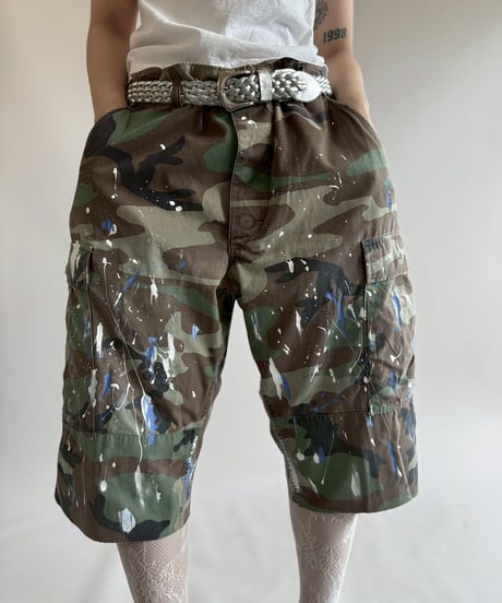 【USED】 Military Camouflage Painted Cut off Shorts  / 250719-010