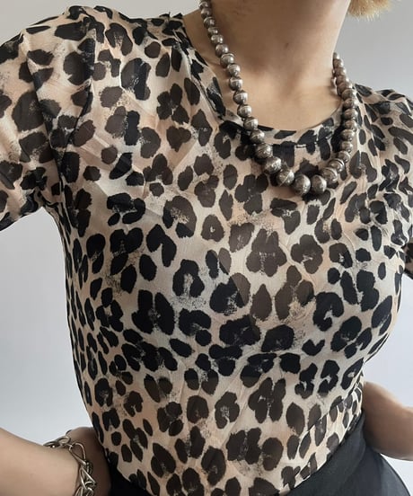【USED】Leopard Patterned Sheer L/S Top /240907-028