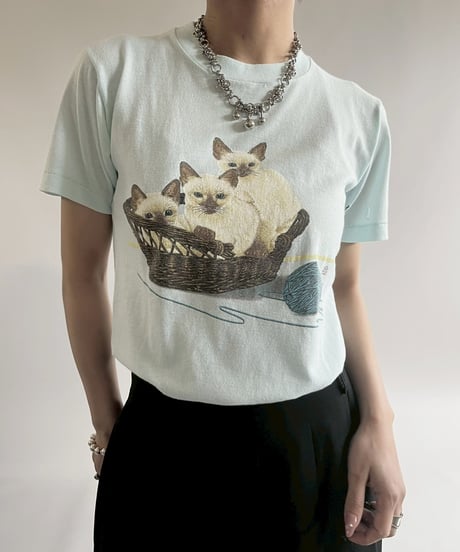 【USED】  Made in USA JERZEES Cat print T-Shirt/250510-028