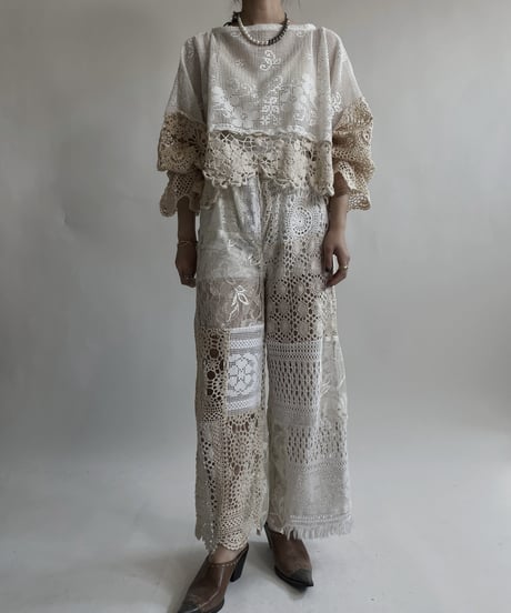 【RE;CIRCLE】 RE Crochet Lace Patchwork Pants / 220427-022