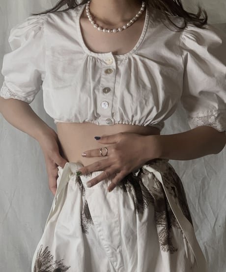 【USED】 White Cotton Tyrol Blouse①/210421-026