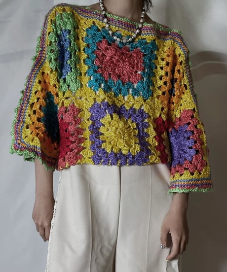【RE;CIRCLE】 RE Granny Knit S/S Top②/210917-016