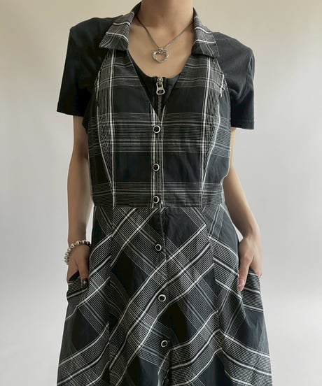 【USED】 Check Pattern Camisole Long One-Piece /250426-020
