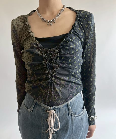 【USED】 Design Shirring Sheer Top  / 250526-006
