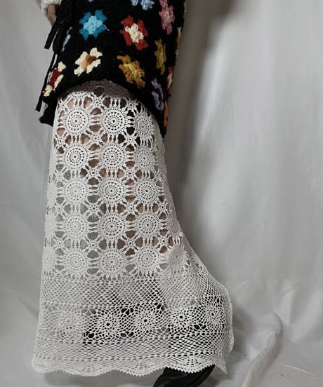 【RE;CIRCLE】 RE Granny Knit×Lace Long Skirt①/210917-005