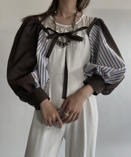 【RE;CIRCLE】 RE Striped Shirt Detachable Collar + Bolero / 220609-009