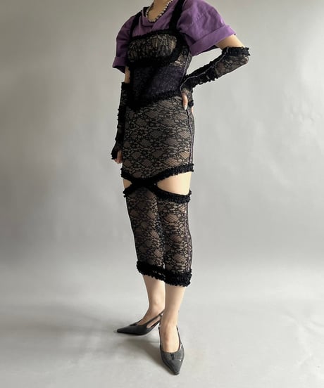 【USED】 Lace Patterned Long One-Piece + Arm/240729-055