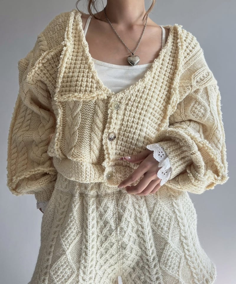 RE;CIRCLE】 RE Aran Knit Patchwork Lace Collar