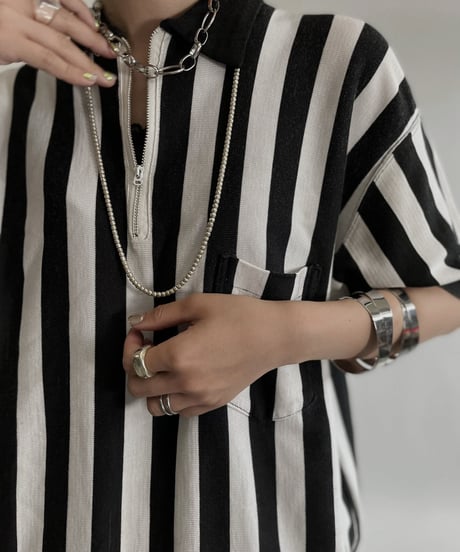【USED】 Poly Long Sleeve Striped Top / 220709-017