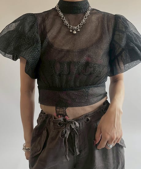 【USED】 S/S Sheer Lame Top  / 250517-002