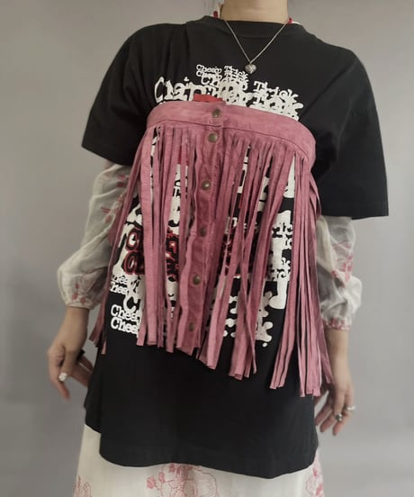 【USED】 Suede Leather Skirt Pink / 230304-001