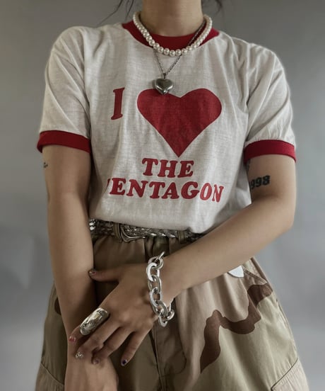 【USED 】 Made in USA 70~80's Health Knit I ♥ The PENTAGON T-Shirt /240505-009
