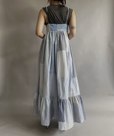 【RE;CIRCLE】 RE Patchwork Strip Shirt One-Piece / 230608-016