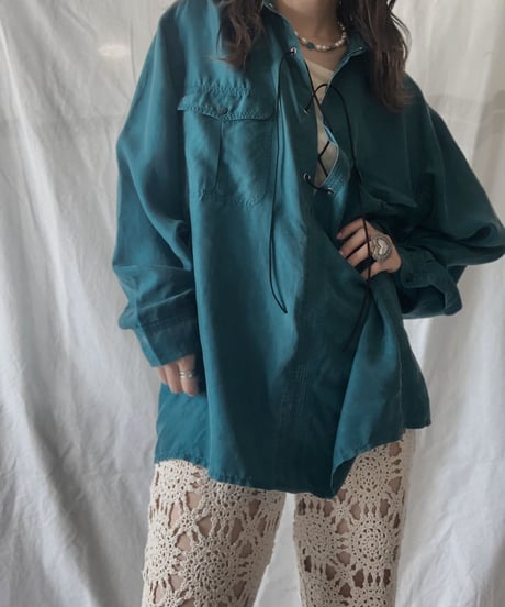 【RE;CIRCLE】 RE Lace Up Silk Pullover Shirt①/210611-011