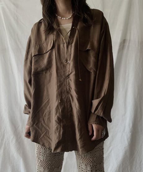 【RE;CIRCLE】 RE Lace Up Silk Pullover Shirt②/210611-014