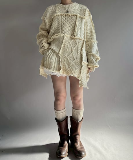 【RE;CIRCLE】 RE Aran Knit Patchwork Pullover Top / 251218-008