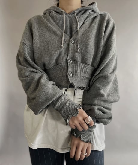 【RE;CIRCLE】 RE Acrylic Knit Cardigan + Hoodie Gray / 230220-008