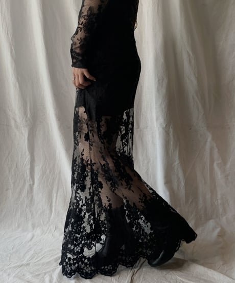 【USED】  USA Flower Patterned Lace Dress/210506-030