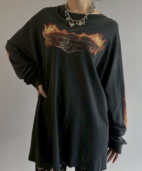 【USED】 HARLEY DAVIDSON Fire Pattern L/S T-Shirt / 260607-012