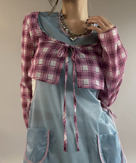 【USED】 Sheer Checked Croped Top / 260321-014