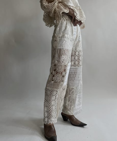 【RE;CIRCLE】 RE Crochet Lace Patchwork Pants / 220427-022