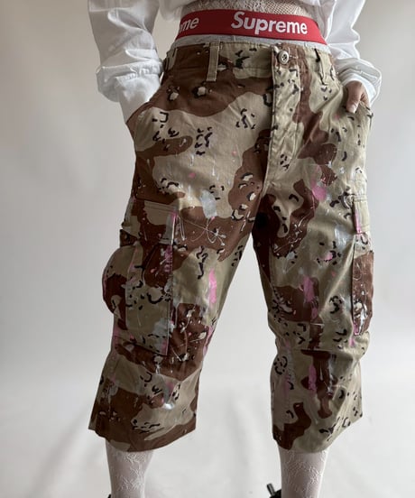 【USED】 Military Camouflage Painted Cut off Shorts  / 250719-017