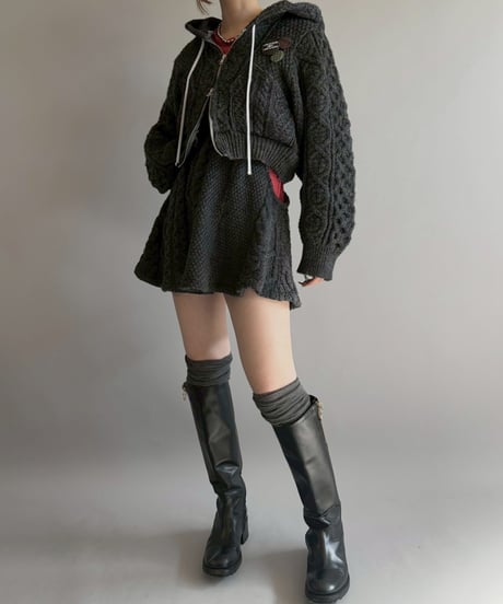 【RE;CIRCLE】 RE Aran Knit Double Zip-up Parka / Charcoal / 251030-006