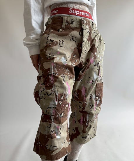 【USED】 Military Camouflage Painted Cut off Shorts  / 250719-017