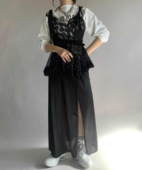 【USED】 Heart Patterned Sheer Mini Skirt / 241124-022