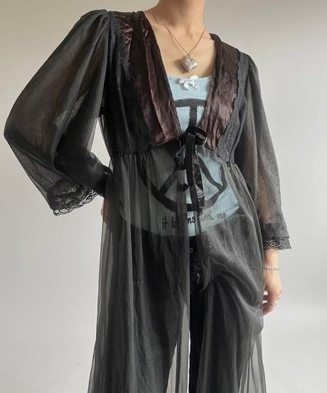 【USED】  Lace Pattern Sheer Long One-Piece /250301-011
