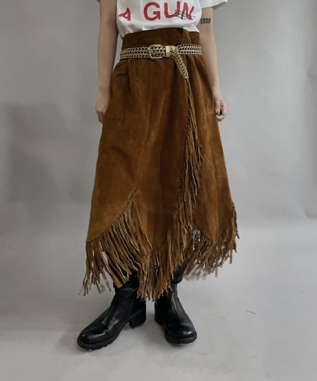 【USED】 Suede Leather Skirt Brown / 230304-017