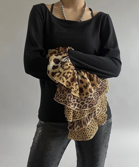 【USED】 Leopard Patterned Sleeve Top/240713-014