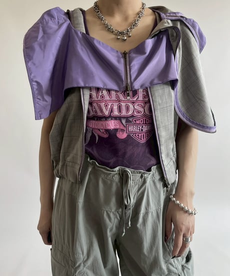 【USED】 Check Pattern Gimmick Hooded Vest / 250526-015