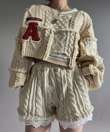 【RE;CIRCLE】 RE Aran Knit Wappen Patchwork Pullover Top / 251218-001