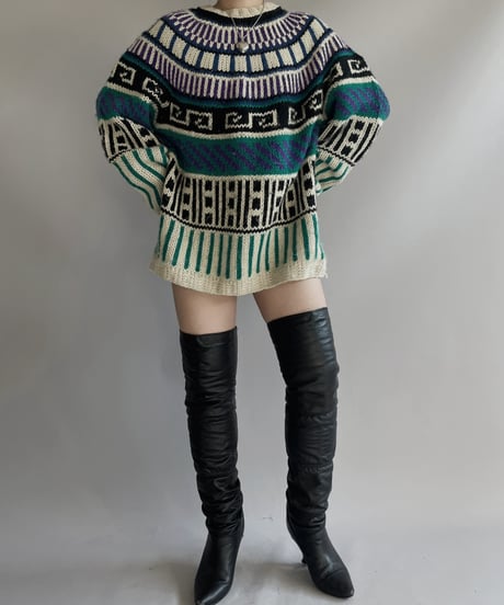 【USED】 Acrylic 100% Patterned Hand Knit Top 231209-008