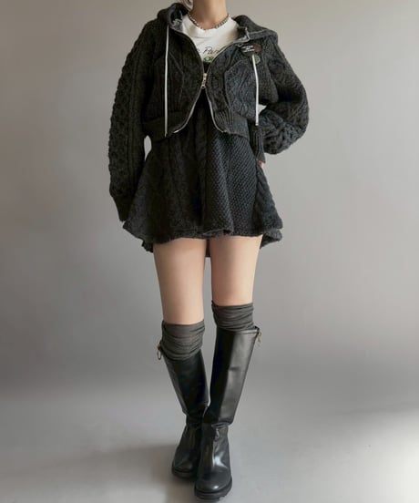 【RE;CIRCLE】 RE Aran Knit Double Zip-up Parka / Charcoal / 251030-006