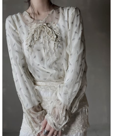【USED】　Plants Patterned See-through Shirt Top/ 220220-012
