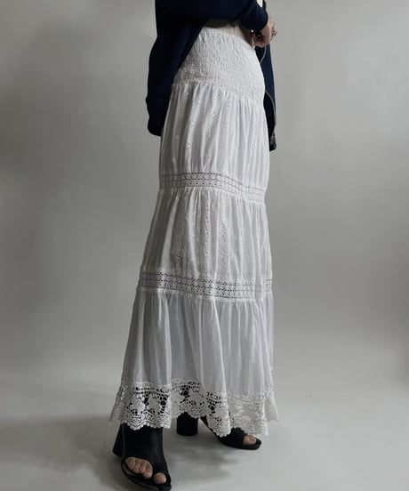 【USED】 White Cotton Long Skirt / 220423-040